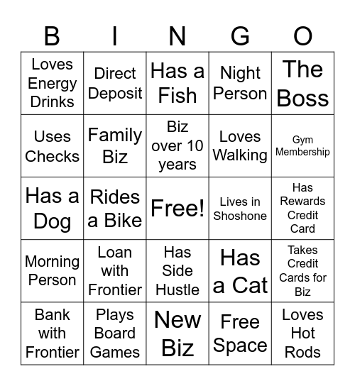 Frontier Business After Hours Bingo Card