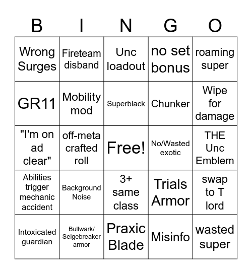 Pantheon Bingo Card