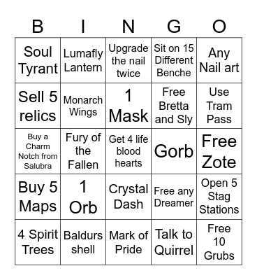Hollow Knight Bingo Card