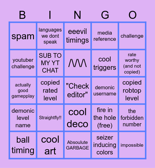 GD Bingo Card