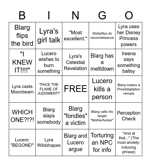 Curse of Strahd Bingo Card