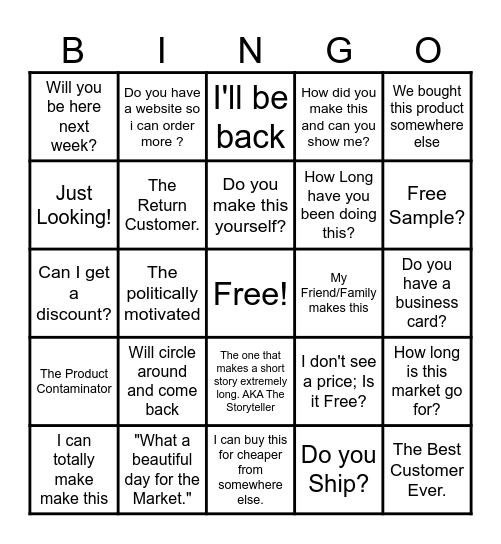 Farmers Market Bingo Card