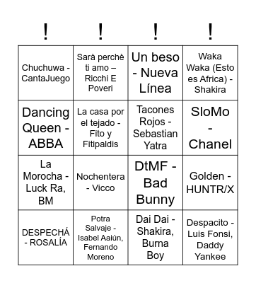 Bingo musical !!! Bingo Card