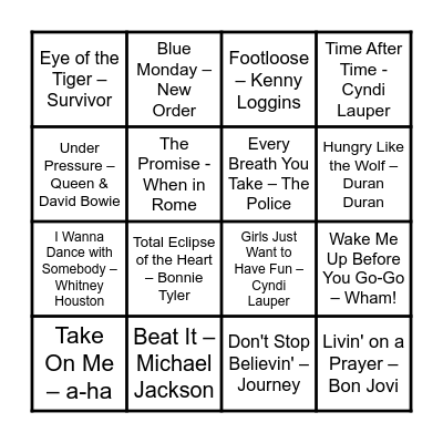 Cassette Classics Bingo Card