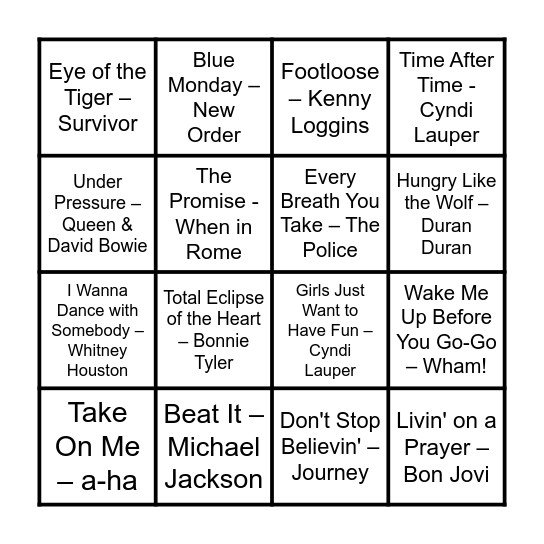 Musical Bingo Card