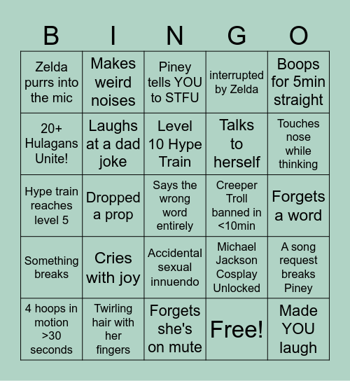 Pineys Streamathon Bingo Card