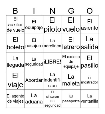 LOTERIA: Airport Vocabulary Bingo Card