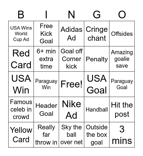 USA vs Paraguay Bingo Card