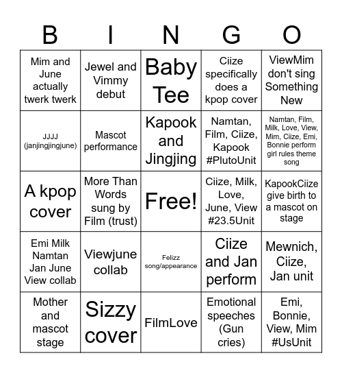 BBFF Bingo Card