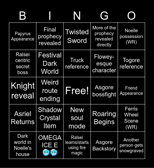 Deltarune Chapter 5 Bingo Card