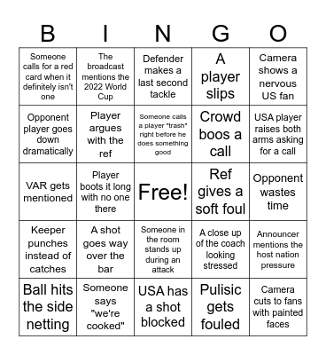 USA Watch Party Bingo Card