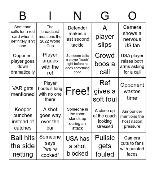 USA Watch Party Bingo Card