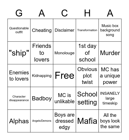 Gacha life bingo board Bingo Card