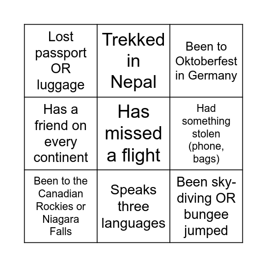 Icebreaker Bingo Card