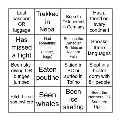 Icebreaker Bingo Card