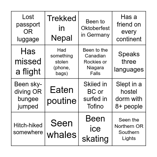 Icebreaker Bingo Card