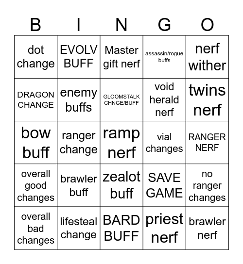Double A, C Bingo Card