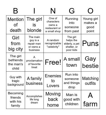 Hallmark Romantic Movie Bingo Card