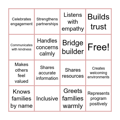 Community Liaison: The Impact you Bring Bingo Card