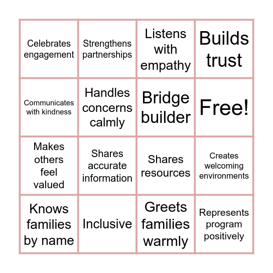Community Liaison: The Impact you Bring Bingo Card
