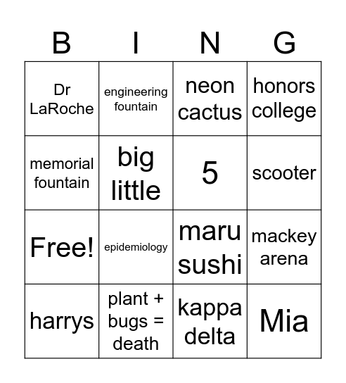 Megans Purdue Bingo Card