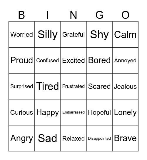 Emotion Bingo Card