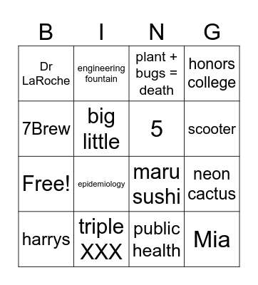 Megans Purdue Bingo Card