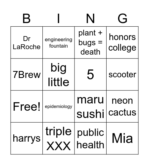 Megans Purdue Bingo Card