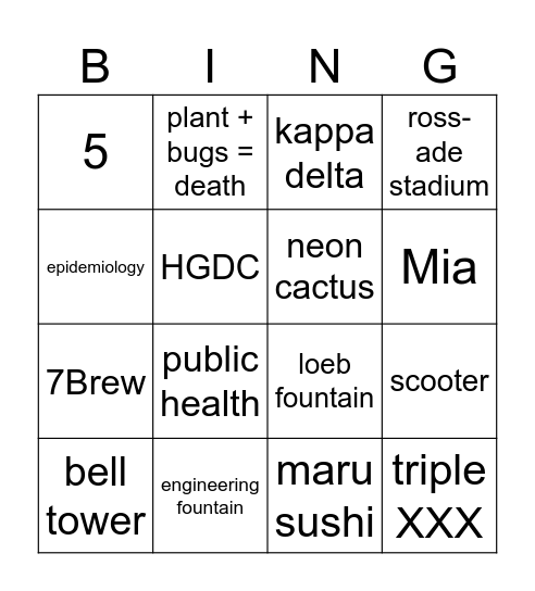 Megans Purdue Bingo Card