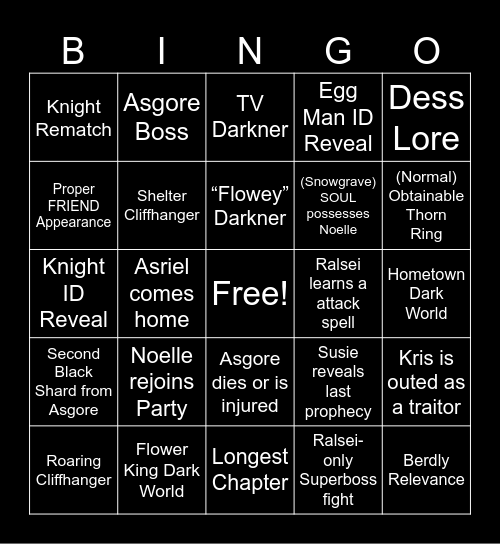 Deltarune Chapter 5 Bingo Card