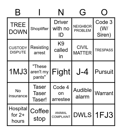 Police Bingo Card