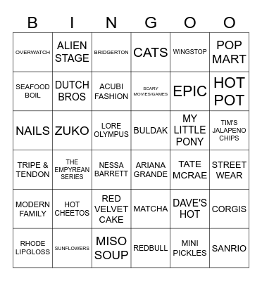 HEATHOR BINGOR Bingo Card