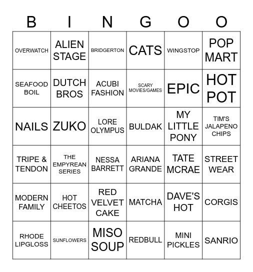 HEATHOR BINGOR Bingo Card