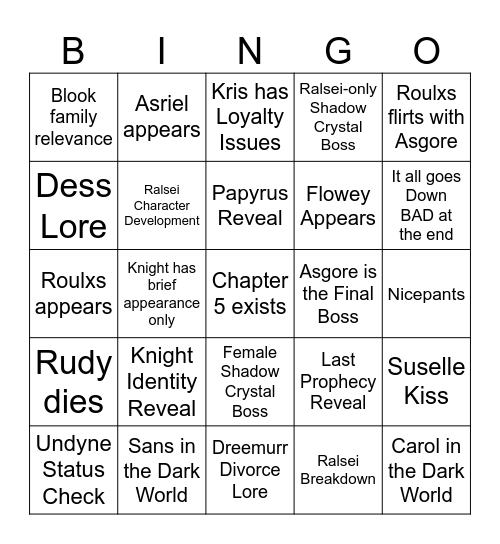 Deltarune Chapter 5 Bingo Card