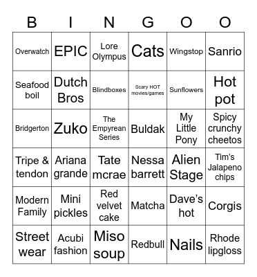 HEATHOR BINGOR Bingo Card