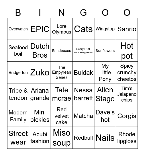 HEATHOR BINGOR Bingo Card
