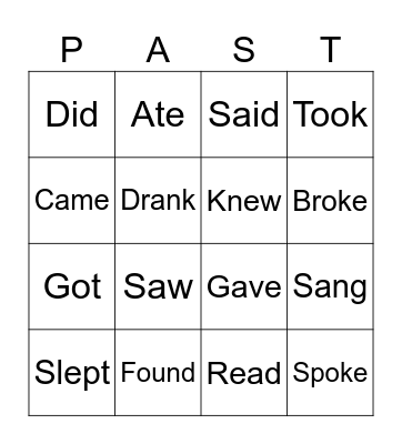 VERBS IN PAST Bingo Card