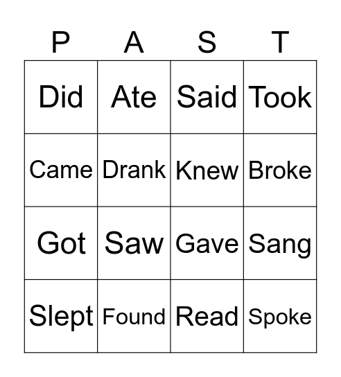 VERBS IN PAST Bingo Card