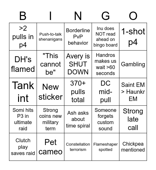 Untitled Bingo Card