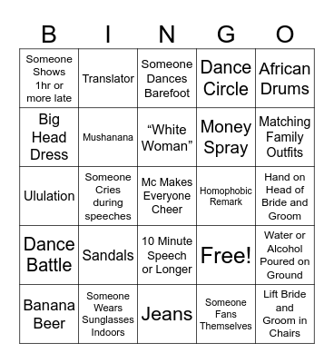 Wedding Bingo Card