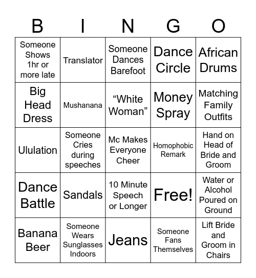 Wedding Bingo Card