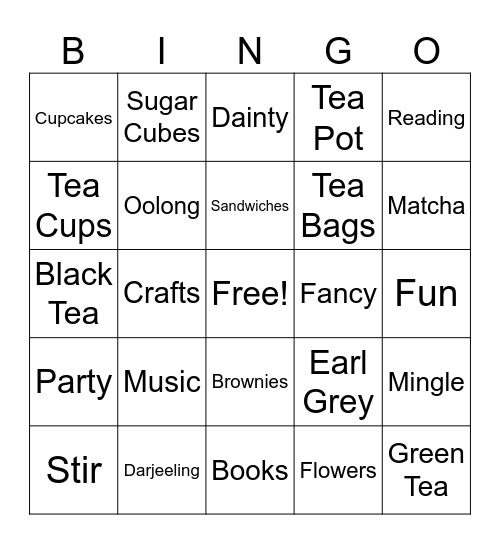 Summer Tea Party Bingo Card