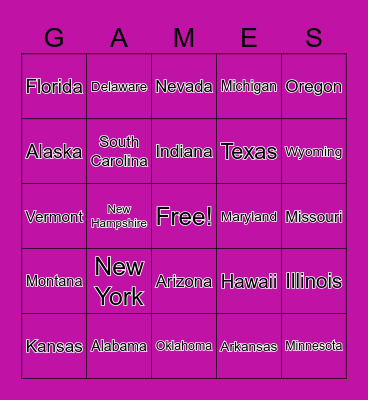 States Bingo Card