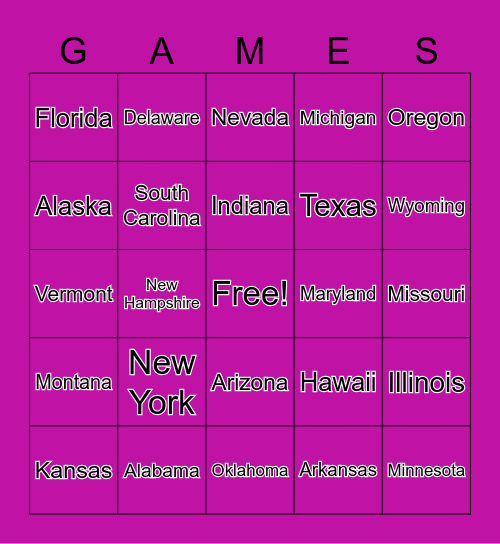 States Bingo Card