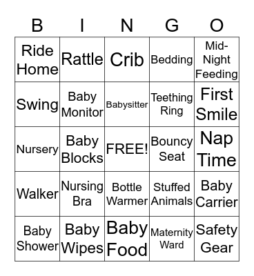 Baby Shower Bingo Card