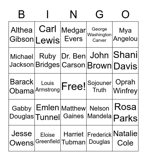 Black History Month Bingo Card