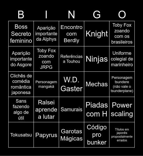 Deltarune Capítulo 5 Bingo Card
