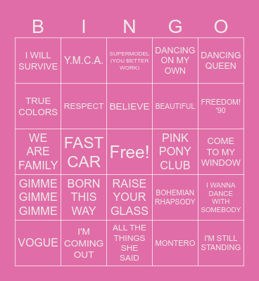 Pride Music Bingo! Bingo Card