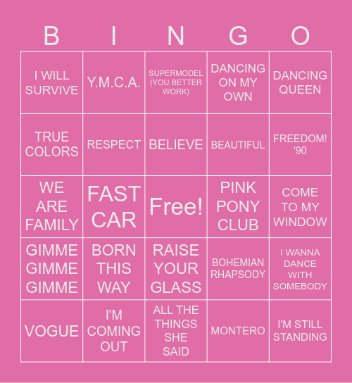 Pride Music Bingo! Bingo Card