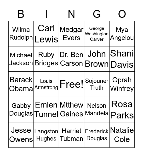 Black History Month Bingo Card